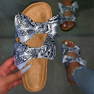 Summer Sandals Women Slippers Slide Silk Bow Flat Shoes Ladies Beach Shoes Slipper Fashion Slip On Sandalias Mujer 2020 Q1223