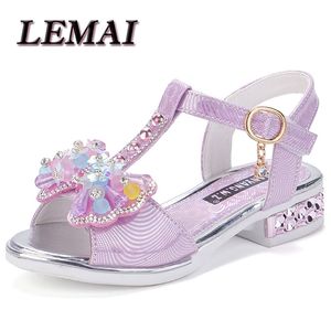 Sandálias de verão para meninas sapatos Kids Moda Lantejoulas Bow Pérolas Crianças Liso Chaussure Fille Sandalias 220225