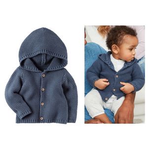 Noworodek Sweter Płaszcz Niemowlę Chłopcy Dziewczyny Kardigany Kapturem Bluza Zima Nowy Born Płaszcze Ubrania Ciepłe Dzianie Dziecięce Kurtka Bebe LJ201007