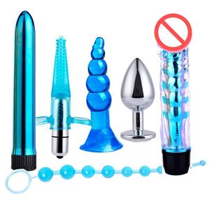 6 sztuk Zestaw Wibrator Wtyczki Anal Kombinacja Plug Butt Set Wibrujący Sex Zabawki Dla Kobiet Mężczyźni Anus Stymulator