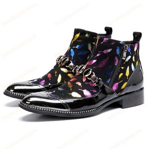 Plus Size Nova Moda Metal Metal Trim Handmade Andar Sapatos de Patente Couro Men's Club Party Broge Botas de tornozelo