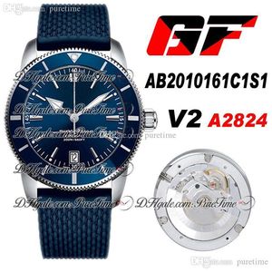 2020 gf v2 42mm AB2010161C1S1 ETA A2824 Mens automático relógio Blue Bluel Blue Dial Borracha PTBL Best Edition Relógios Novo PTBL Puretime 5AA15