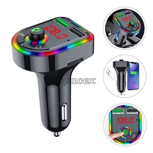 Bluetooth Car F6 Auto BT 5.0 FM Transmitter Handsfree Adapter RGB Atmosphere Light Lamp Audio Recieiver with Retail Box