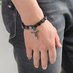 Magnet Bracelets achat en gros de Bracelet perlé Nouveau Magnet Cross Bracelet Charme Thérapie magnétique à tricoter pour hommes Vente chaude