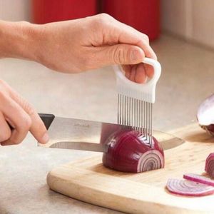 New Slicers Stainless Steel Tomato Onion Vegetables Slicer Cutting Aid Holder Guide Slicing Cutter Safe Fork