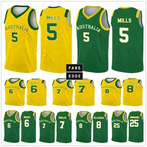 2019 World Cup Team Australia Basketball Jerseys 5 Patty Mills 12 Aron Baynes 8 Matthew Dellavedova 6 Andrew Bogut Custom Printed Shirt