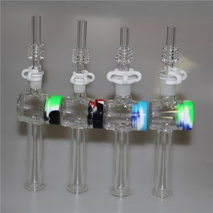 Hookah 10mm 14mm Glass Nectar Pipe Kit med 7,5 tum 7 ml Silikonbehållare Reclaimer Keck Clips Quartz Tip Ash Cacther