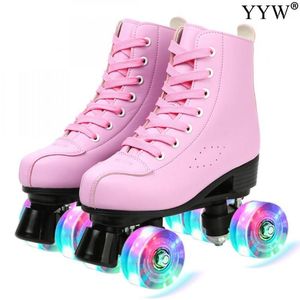 Inline Roller Skates Microfiber Leather Man Woman Outdoor Skating Shoes Wheel Patines Blue Pink Europe Size1