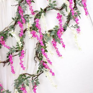 Decoratieve bloemen kransen wisteria wijnstok kunstmatige slinger boog bruiloft decoratie nep plant gebladerte rotan trailing thuis muur hangend D