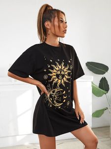 DROP Shoulder Sun Księżyc Drukuj Tee Dress Ona