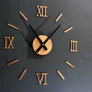 45X45cm Roman Numer 3D Watch Acrylic Mirrored Digital Wall Clock For Living Room Modern Design DIY Home Decor 220115