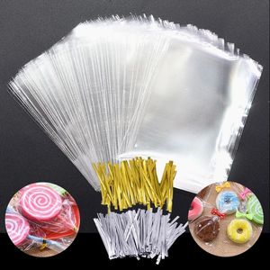 100pcs Transparent Cellophane Bags Clear OPP Plastic Bags Cookie Gifts Packaging Bag Party Favor Baking Supplies