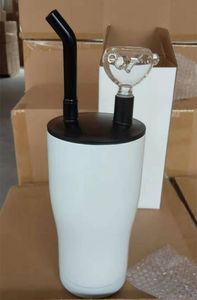 昇華20oZ Hookahsカップコールド喫煙タンブラーウエスト湾曲マグカップ喫煙蓋ガラスボウルウォーターパイプブランクバブラーB1