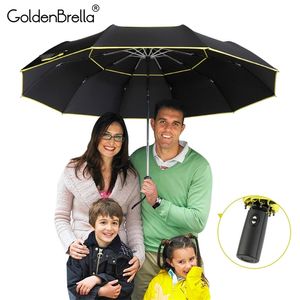 High Quality 120cm Fully-automatic Men Rain Woman Double Layer 3 Folding Business Gift Umbrella Windproof Sun Umbrellas 201218