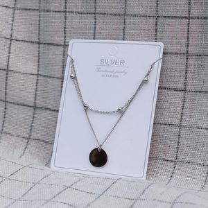 Wholesale sterling silver double coin necklace for sale - Group buy Pendant Necklaces pc Real Sterling Silver Fine Jewelry Double Rows Geometric Round Coin Station Statement Necklace Geometric1