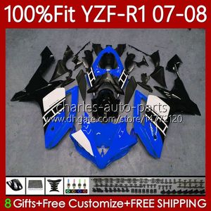 حقن العفن الجسم ل Yamaha YZF R 1 1000 CC YZF1000 YZF-R1 2008 2008 موتو هيكل السيارة 91NO.112 YZF R1 1000CC YZF-1000 2007-2008 YZFR1 07 08 OEM Fairing 100٪ Fit Blue Black