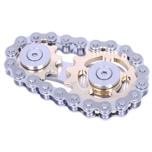 Fidget Spinner Toy Linkage Bicycle Chain Design Two Gears Spin Finger Game Metal Brass with Smooth Bearings Durable Mechanise