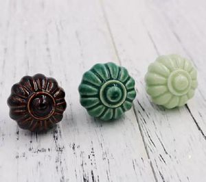 2022 Yeni Kabak Seramik Düğmeleri Çekmece Knob Çekiyor Kollar Dresser Knob Mutfak Dolabı Kapı Kolları Açık Koyu Yeşil Kahverengi