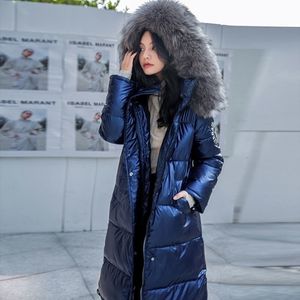 Plus size casual com zíper espesso soprador moda mulheres jaqueta de inverno pele quente casaco longo parka jaquetas com capuz oversized 201017