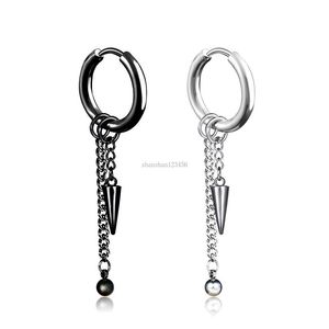 Hip Hop black cone chain tassel hoop earrings Stainless steel clip on earrings ear cuff for women men fashion jewelry will and sandy new