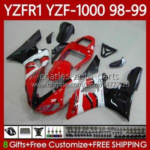 Motorrad-Karosserie für Yamaha, rot, schwarz, silber, YZF-R1, YZF-1000, YZF R 1 1000 CC 98–01, Karosserie 82Nr