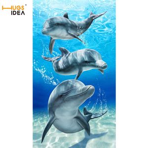 Hugsidea Okyanus Hayvanlar Pamuk Banyo Havlusu 3D Yunus Köpekbalığı Kaplumbağa Balina Plaj Havlusu Mikrofiber Ev Tekstili Yüz Saç El Havlusu 201217