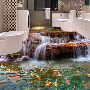 Custom 3D Floor Wallpaper Waterfall Carp Bathroom Floor Mural Paintings 3D PVC Self-adhesive Wall Sticker Wallpaper Waterproof 201009