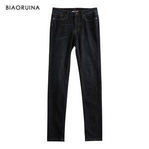 Biaoruina kvinnors mode mager blyerts jeans hög midja avslappnad tvätt full längd jeans kvinnor hela säsongen botten plus storlek 20103030