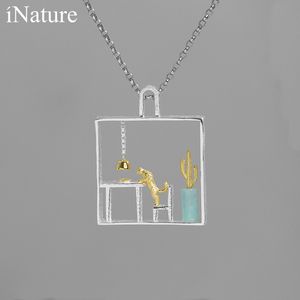 Ivature Cat at Home 925 Sterling Silver Long Chain Choker Naszyjnik Fine Jewelry Dla kobiet Q0531