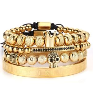 4PC / set Luxury Gold Crown Men Armband 316L Rostfritt Stål Banblle Justering Storlek Charm Gift Alla hjärtans dag Holiday Christmas