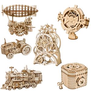 Model Building Kit DIY 3D Wooden Puzzle Mechanical Gear Drive Toys Gift for Children Adult Teens Wooden Train Set Puppenhaus Holz