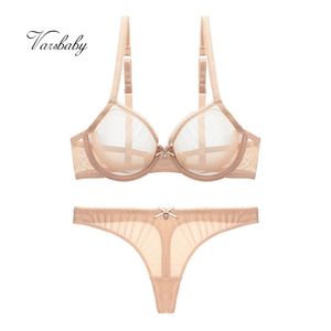 Varsbaby unlined sequined lingerie thong yarn underwear breathable sexy lace CDE bra set LJ201211239v