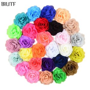 50pcs /ロット3.15インチの生地シフォンロゼット花DIYブティック花髪の花クリップなしの女の子のヘッドバンドのアクセサリーLJ200903