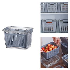 Cesta de drenagem de camada dupla com tampa cozinha refrigerador dreno caixa de armazenamento multifunções de plástico cesta de armazenamento de frutas 201030