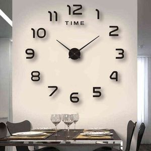 3 d大きな壁時計家の装飾ぶら下がっているリロイトde pared diyアクリルミラーステッカークオリツ針の自己接着時計壁掛け時計H1230