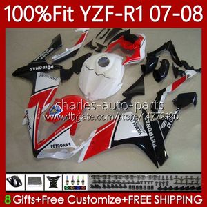 100% Fit Feeterias OEM para Yamaha YZF-R1 YZF R1 1000 CC YZFR1 Preto Vermelho Branco 07 08 Moto Bodywork 91No.80 YZF R1 1000CC YZF1000 2007 2008 YZF-1000 2007-2008 corpo do molde de injeção