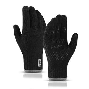 Mens Knit сенсорный экран зимние лыжи спортивные велосипедные перчатки двухсторонняя сгущение холодного доказательства держать теплой перчатки