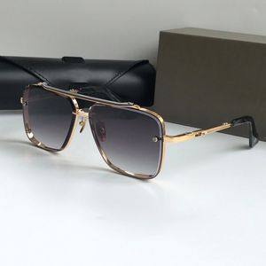 Men Square Sunglasses 121 Black Yellow Gold Frame Gray Gradient Lens Sun Glasses Shades with Box