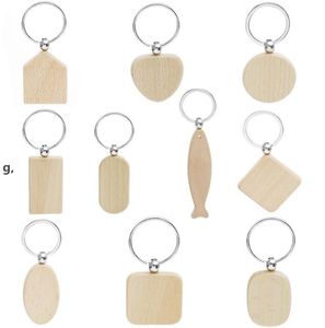 Beech Wood Keychain Party Favors Blank Tag Name ID Pendant Key Ring Buckle Creative Birthday Gift RRB13604