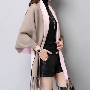 Capes de outono casaco inverno ponchos para mulheres estilo chinês jacquard camisola xale com manga 201210