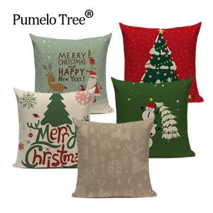 Merry Christmas Santa Claus Happy Christmas Tree Linen Sofa Bed Decorative Wedding Decoration Birthday Party Throw Pillow Case Y201020