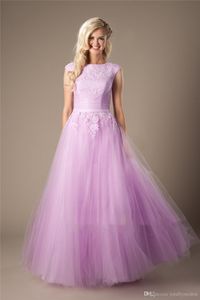 Lilac laço tulle modesto vestidos de baile longo mangas simples jóias comprimento de piso coral vestidos de baile de hortelã vestidos de festa de noite novo