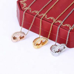 Colar De Anéis De Ouro venda por atacado-Clássico amor colares anel duplo pingente de diamante colar moda mulheres de prata de ouro mulheres com caixa vermelha