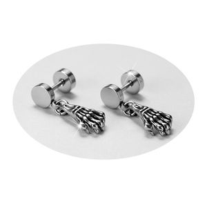 Ghoul Hand Ear Barbell Piercing Smycken Korea Stil Titanium Steel Dangle Örhängen Silver Color Ear Stud Presenter för män