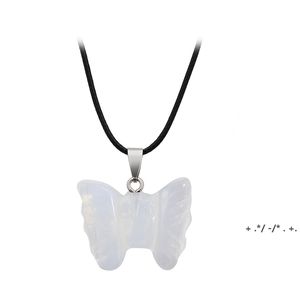 Crystal Stone Butterfly Hängsmycke Halsband Handskuren Naturlig ädelsten halsband damer fest mode tillbehör whit chain bbf14158