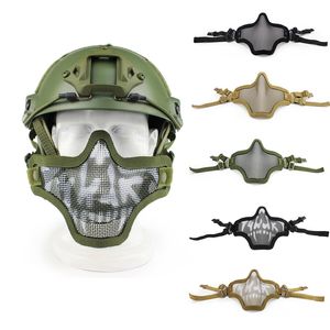 Proteção de rosto ao ar livre engrenagem engrenagem dupla cinto de metal malha de aço metade da face airsoft tiro tático capacete montagem rápida máscara no03-002b