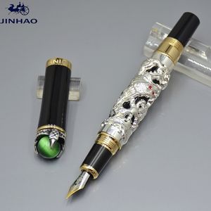 Alta qualità JINHAO Pen Dragon goffratura 18k GP iraurita NIB Penna stilografica Forniture per ufficio di lusso Business Scrittura Penne a inchiostro liscio come regalo