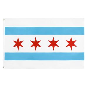 Chicago Flag Direct Factory Wholesale 3x5fts 90x150cm Windy City USA State Banner Blandad order för att hänga dekoration