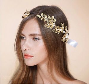 Grecka bogini Headpiece Gold Laurel Leaf Pałąk Grecjan Crown Bridal Perły Headpiece Druhny Prezent Prom Headpiece W0104