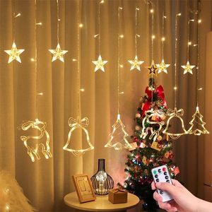 2.5m LED de cervo de Natal árvore Bells Star String Luzes Fadas de Fadas Cortina Festão Ao Ar Livre para Casa Partido New Year Wedding Decor Y200903